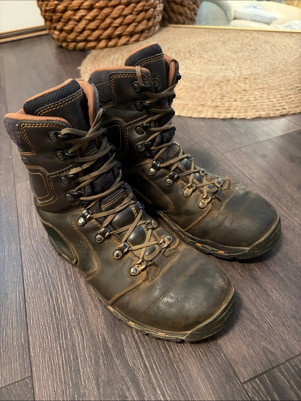 Danner Men's Dark Brown Leather Hiking Boots with Orange Accents